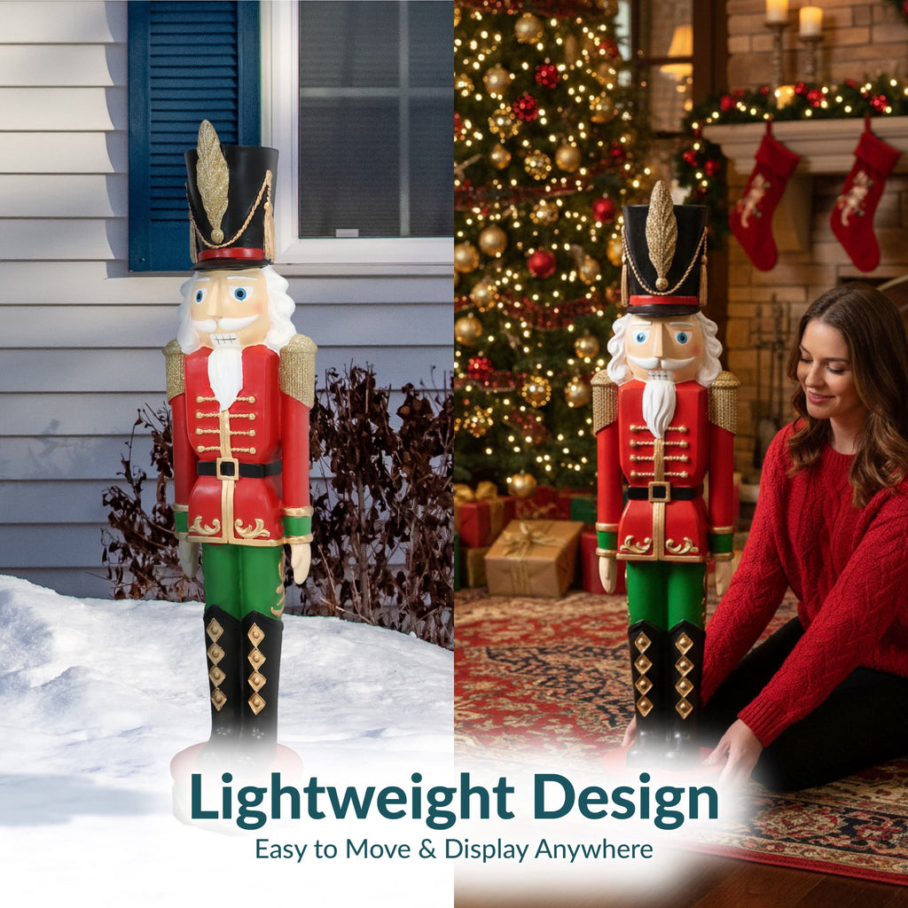 Sunnydaze Polyresin Kristoff the Christmas Nutcracker Statue, 37", 2-Count, Red & Green