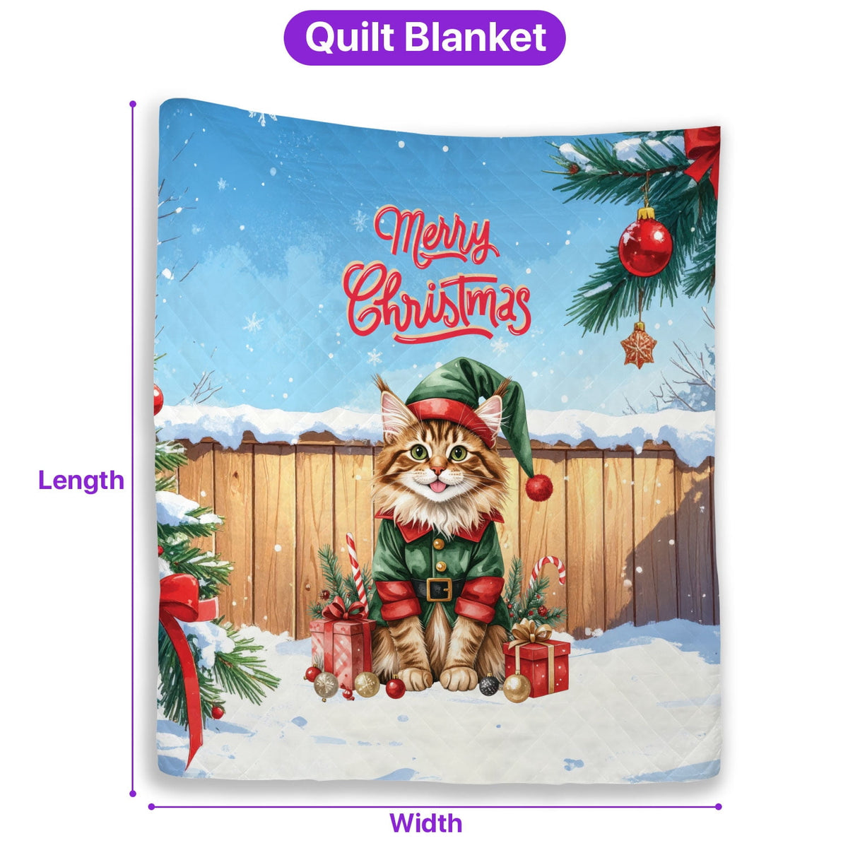 Merry Christmas Meowy Catmas Xmas Noel Maine Coon Elf Candy Cane Snow Quilt Blanket Cat Lover Kitten Owner Gifts Cozy Comforter Throw Blanket - 13017