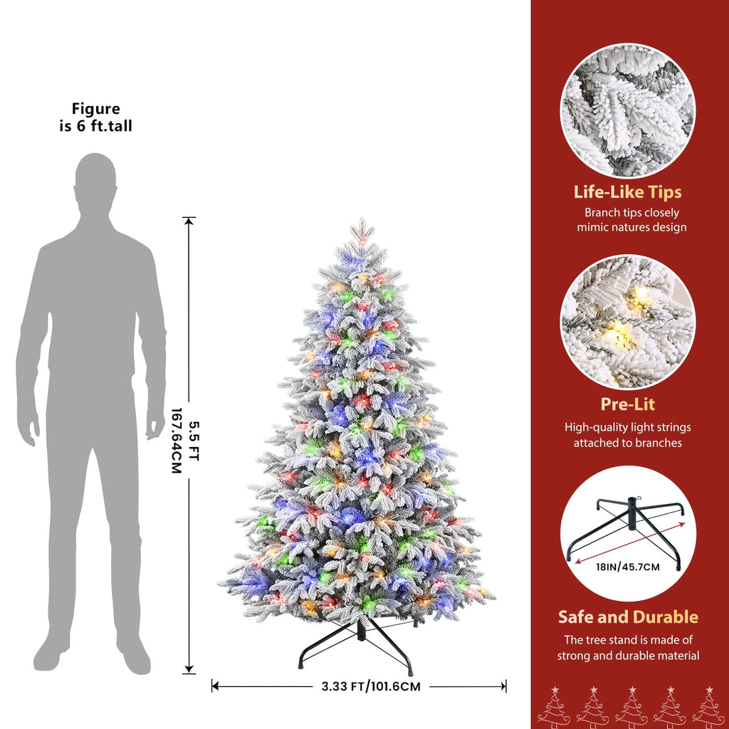 Lolsea 7ft Prelit Flocked Modern Luxury Cedar Christmas Tree with Realistic PE Foliage, Warm White & Multi-Color Lights and Remote Control