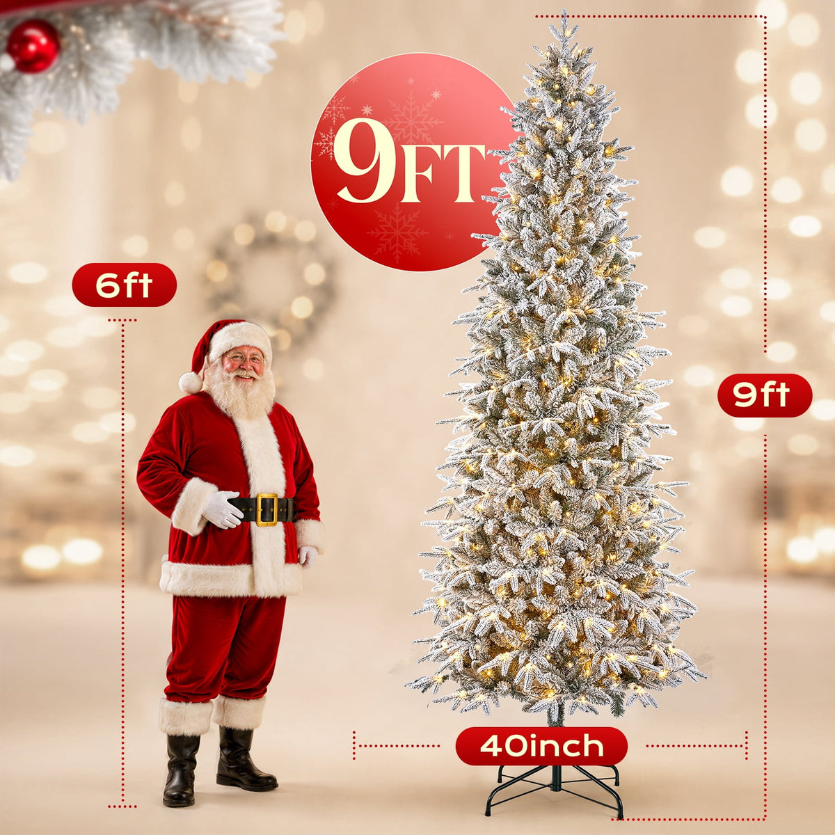 Goosiay 7FT Pre-Lit Flocked Fir Christmas Tree, 1060 PE & PVC Tips, 300 Warm White LED Lights, Snowy Hinged Artificial Christmas Tree for Living Room & Holiday Decor