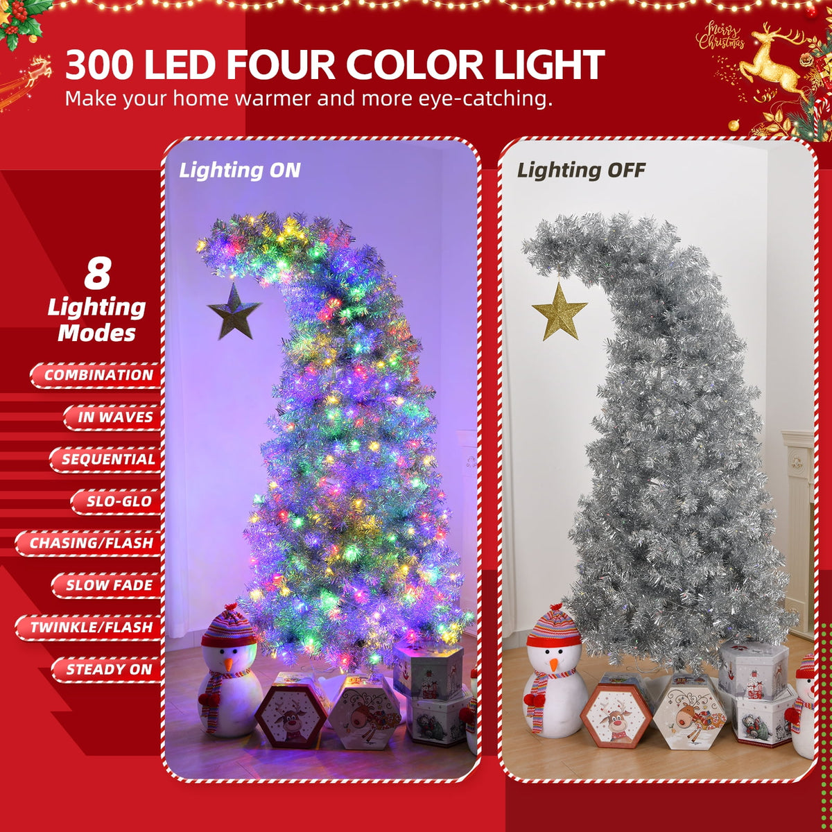 Ktaxon 8 FT Pre-lit Christmas Tree, Xmas Tree Hinged Branches with 500 RGB Lights and 1500 Branch Tips APP Controlled, for Holiday Party Store Office Home, White