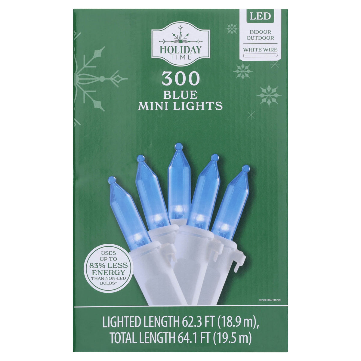 Indoor/Outdoor 300-Count LED Mini Christmas String Lights, Warm White, White Wire, 62.3', by Holiday Time