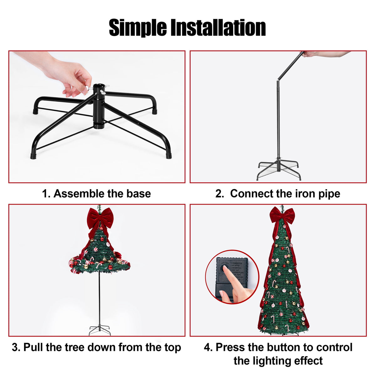 Firstness Christmas Tree 7.5FT, Pop up Pre Decorated Pre Lit Artificial Xmas Tree with 350 LED Lights, Large Bow & Ornaments, Lighted Christmas Tree with Storage Bag, Easy Installation