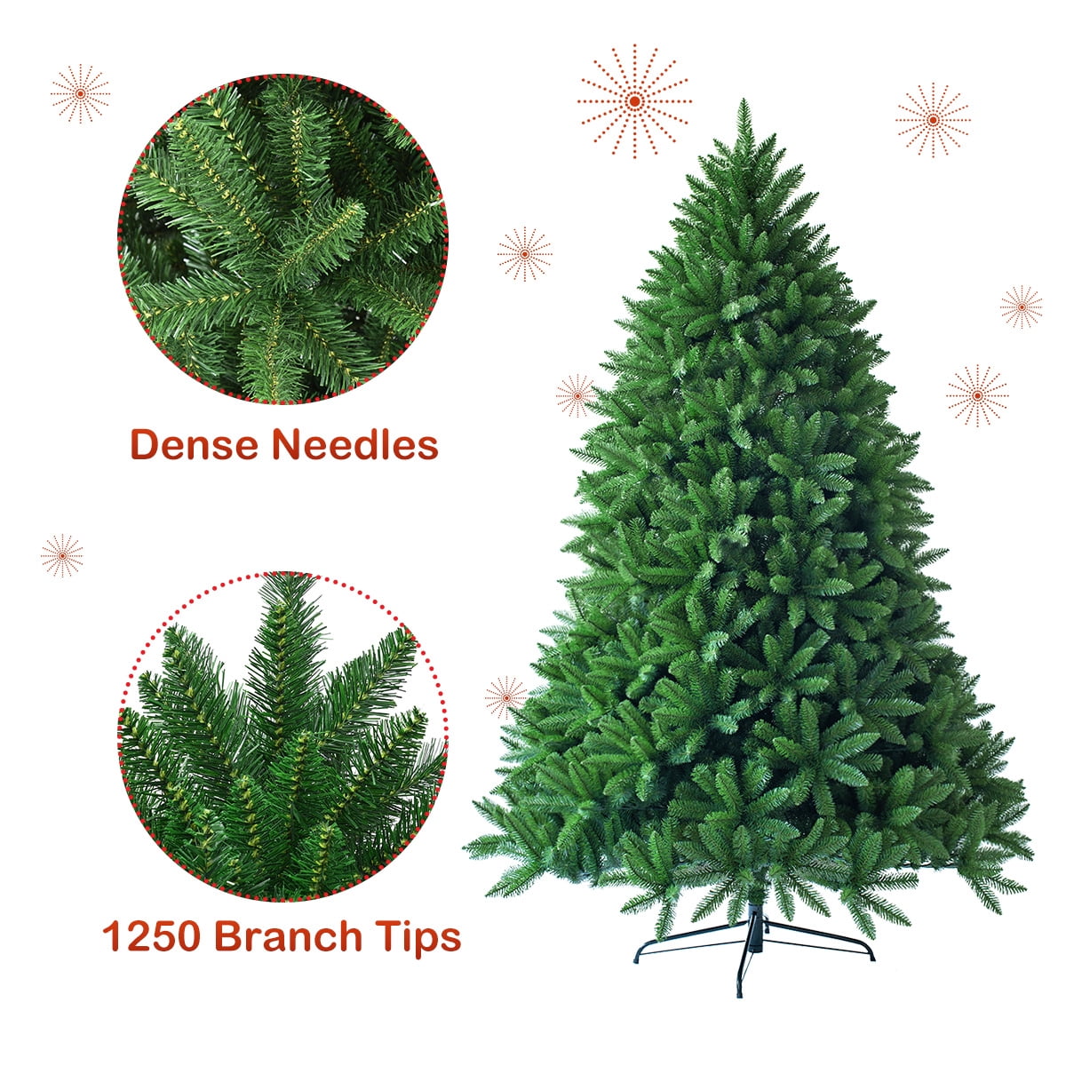 Costway 6ft Premium Hinged Artificial Christmas Fir Tree w/ 1250 Branch Tips