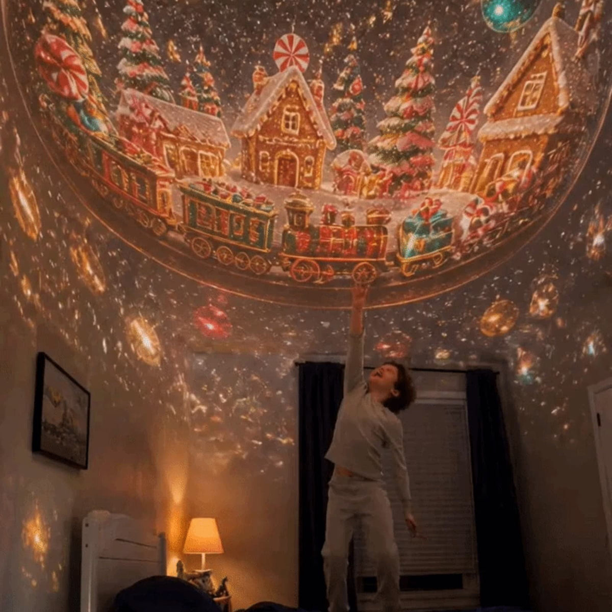 Magical Christmas Projection Night Light, USB Powered Holiday Projector with Festive Wall and Ceiling Effects for Bedroom, Living Room and Christmas Party Ambiance