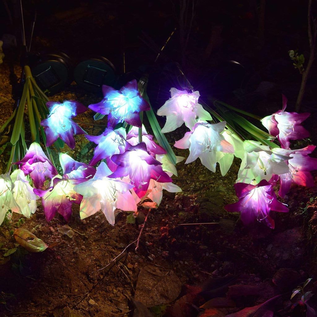 QiShi Solar Garden Lights Tree Outdoor Multi-Color Changing LED Stake Lights Flower for Garden, Patio, Yard and Decoration Solar Flickering Tree Lights (Tree,2 Pack)