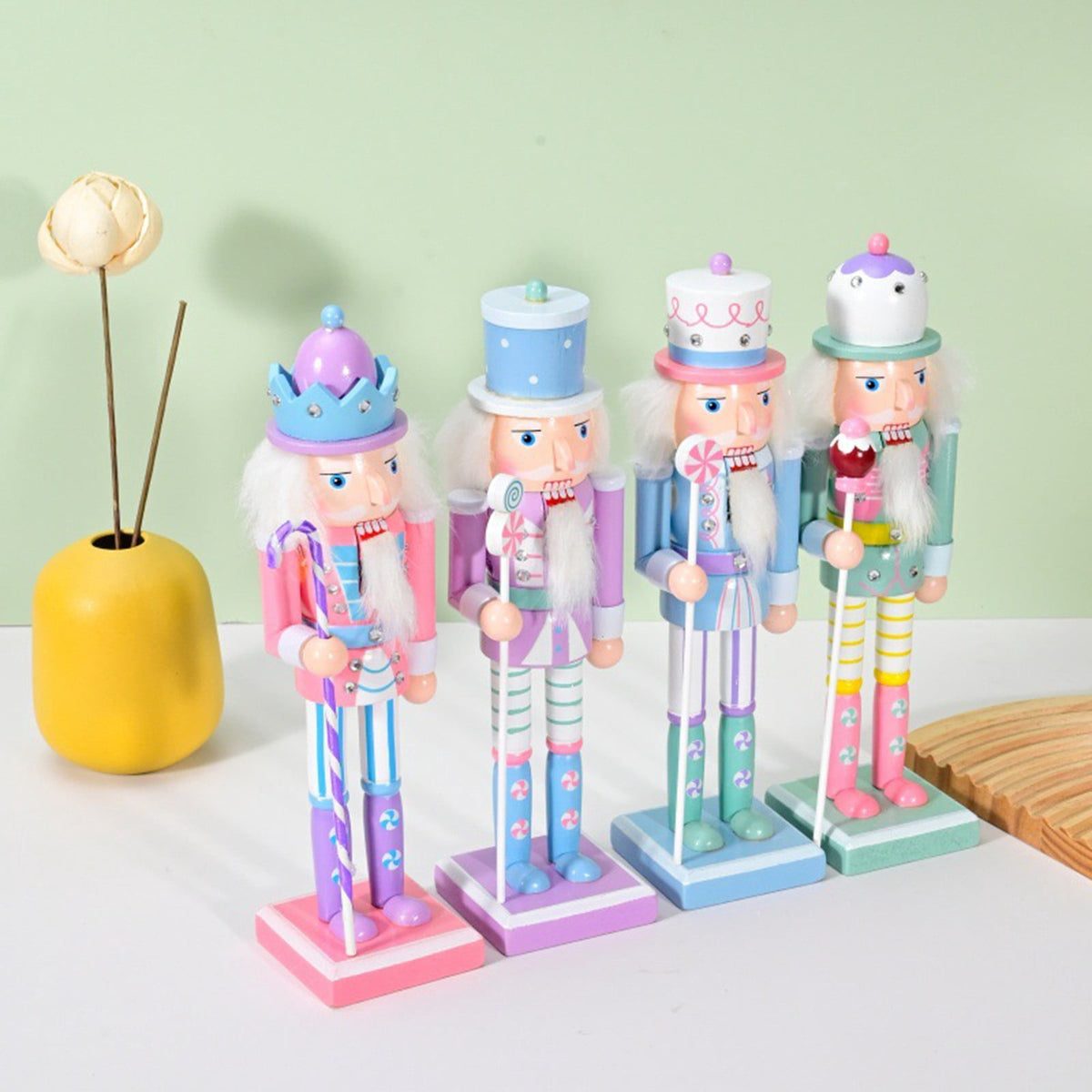 Wooden Nutcracker Soldier Figurine 4-Piece Set, Christmas Tabletop Decor for Mantel Shelf Window Holiday Home Decoration 14.96"