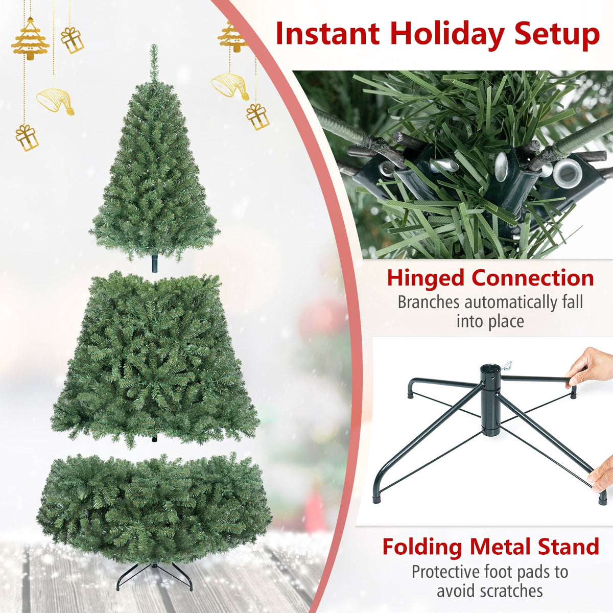 Costway 4 FT Pre-Lit Artificial Christmas Tree with 296 Dense Branch Tips, 100 LED Lights