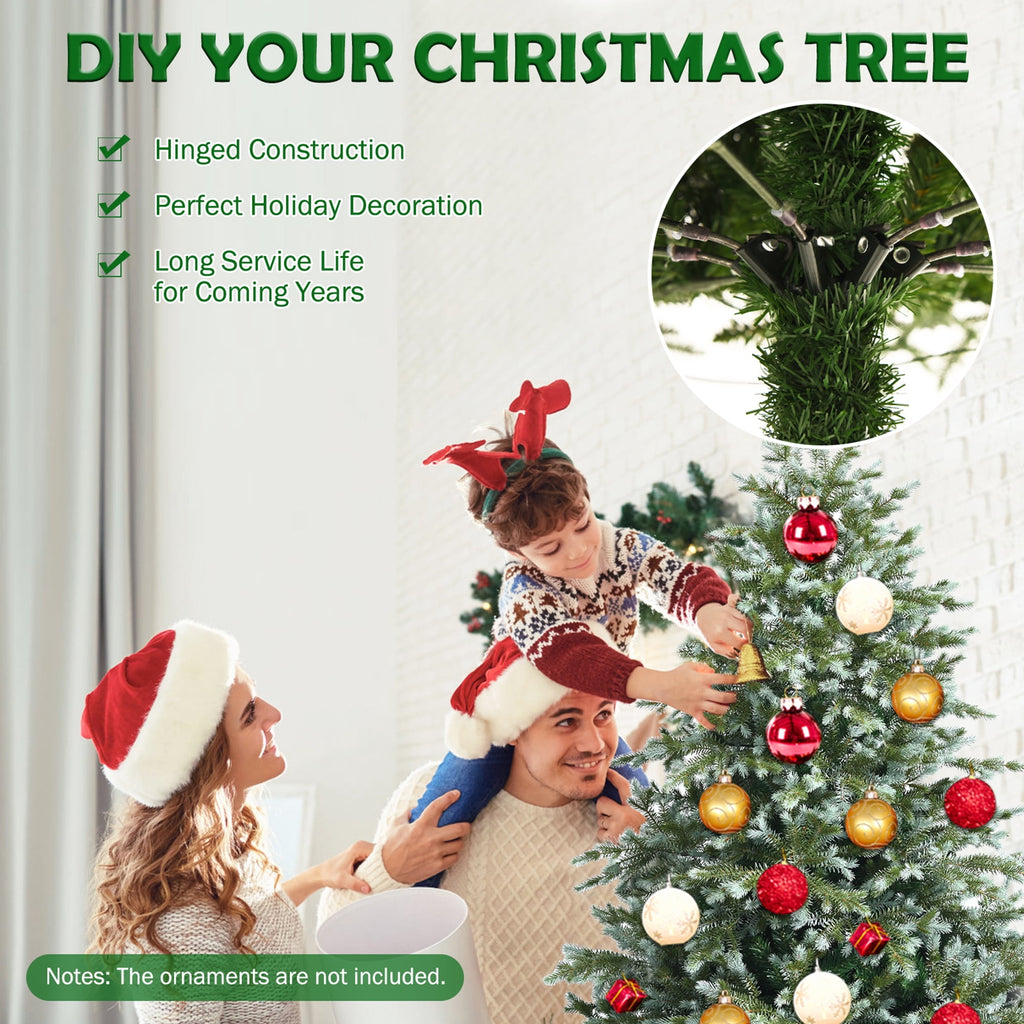 Gymax 7 Ft Artificial Christmas Tree Unlit Hinged Xmas Tree w/ Metal Stand