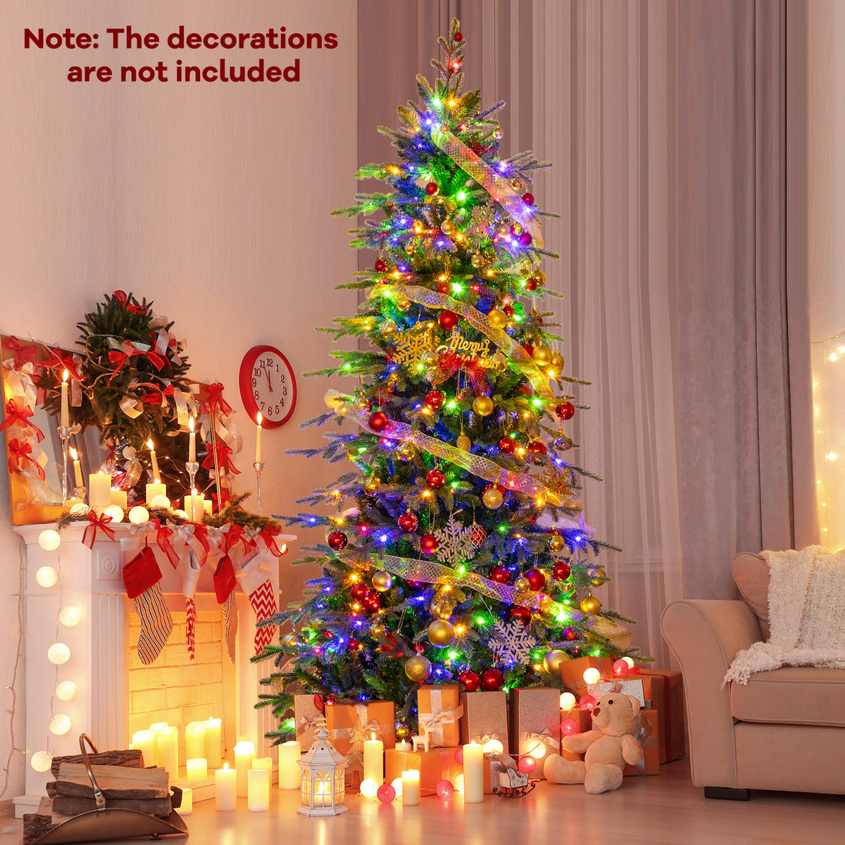 Topbuy 9 FT Pre-lit Artificial Christmas Tree Hinged Xmas Tree with 1770 Branch Tips 560 Multicolored & Warm White LED Lights