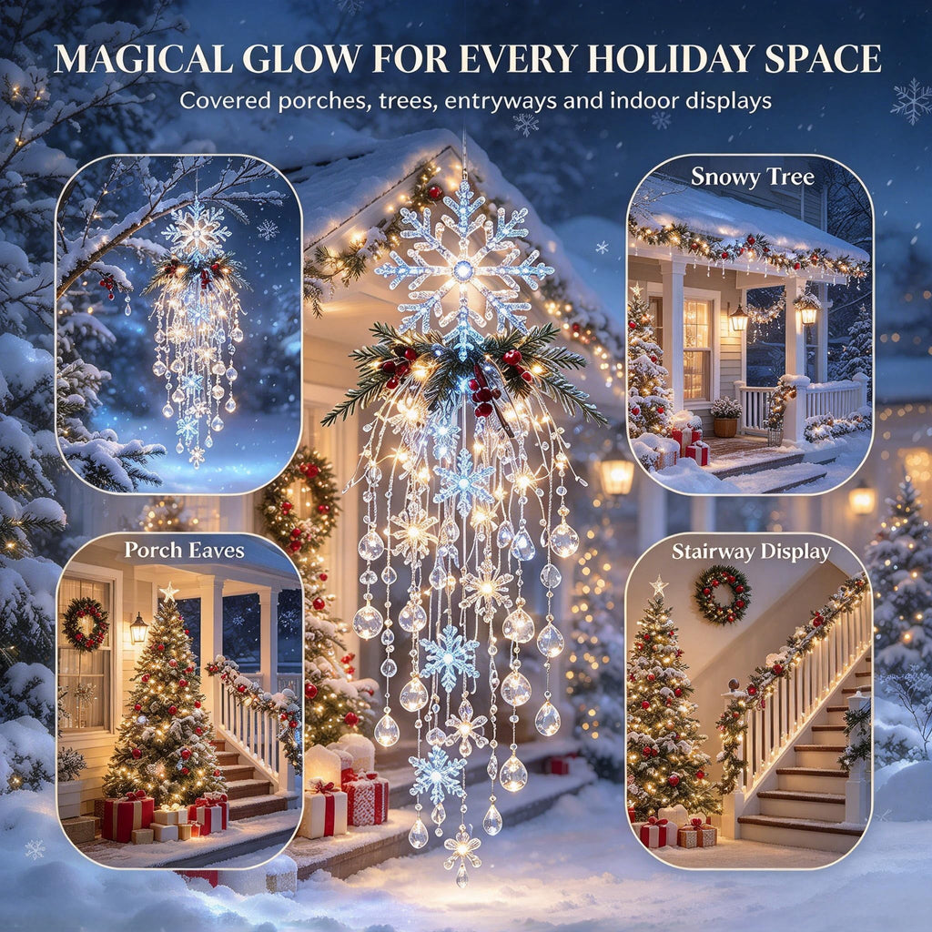 Crystal Cascade Christmas Light - Hanging Snowflake & Crystal LED Porch Decor(Blue light ball)