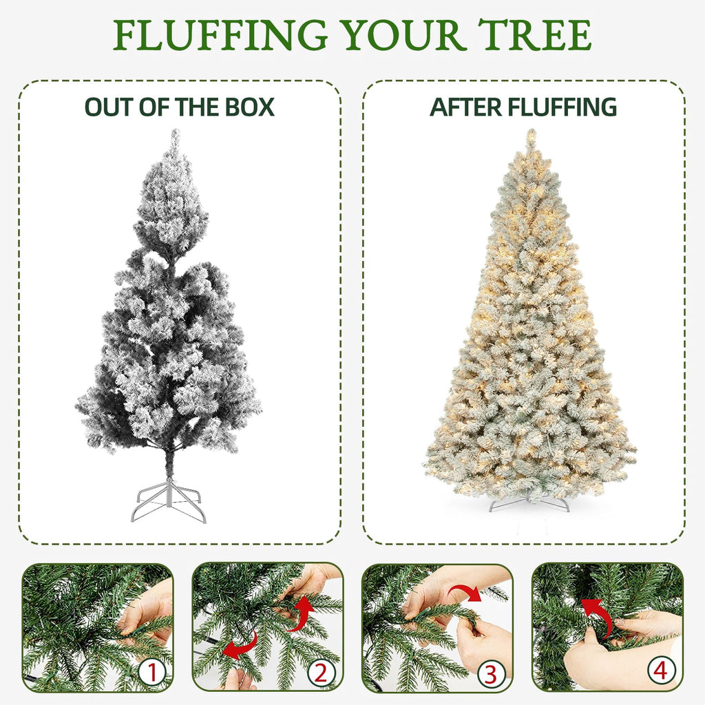 VIVATREES 6ft Pre-lit Artificial Christmas Tree 760 Hinged Branch Tips with 230 LED White Warm Lights Foldable Metal Base