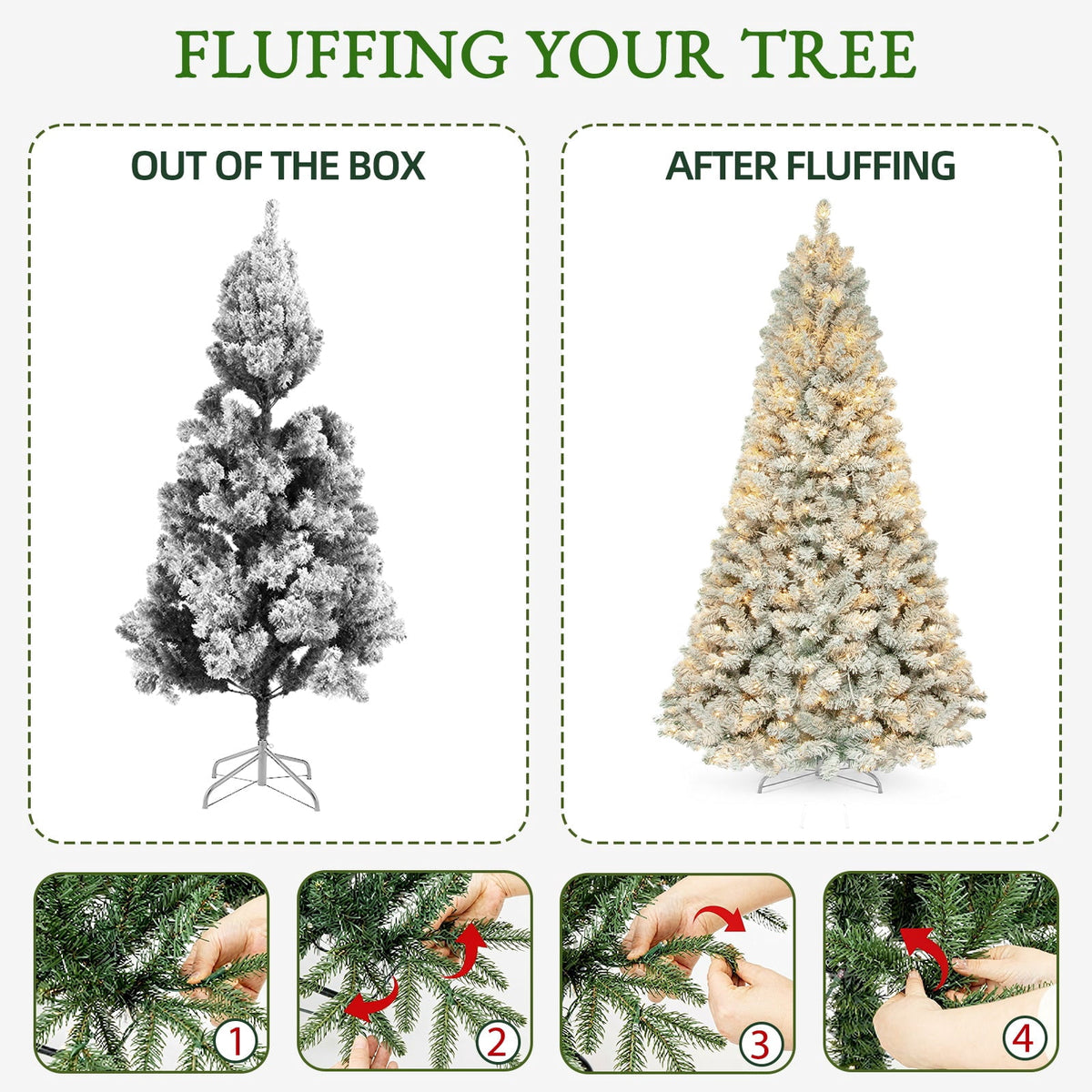 VIVATREES 6ft Pre-lit Artificial Christmas Tree 760 Hinged Branch Tips with 230 LED White Warm Lights Foldable Metal Base