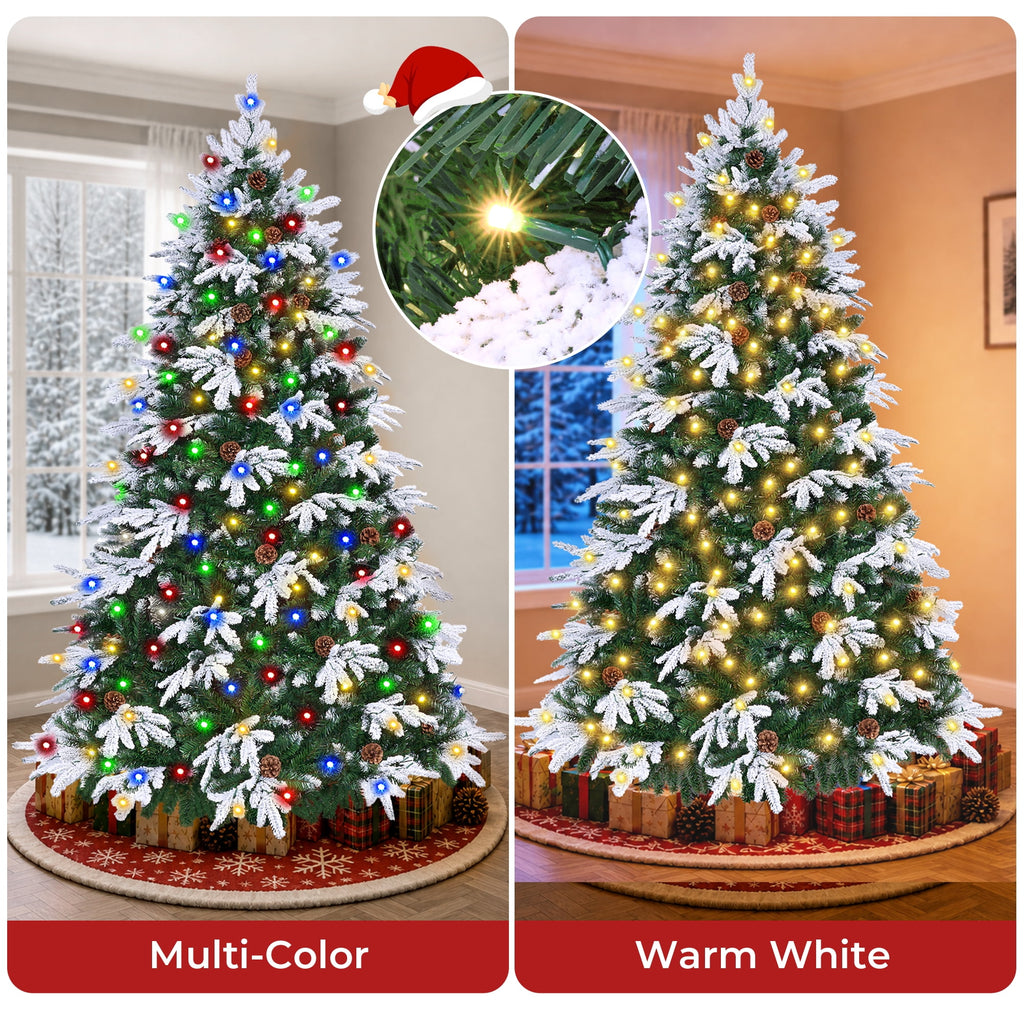 Firstness 6ft Artificial Christmas Tree with 1000 Branches and 250 LED Lights, Pre-Lit Flocked Xmas Tree,11 Lighting Modes,Pine Cones