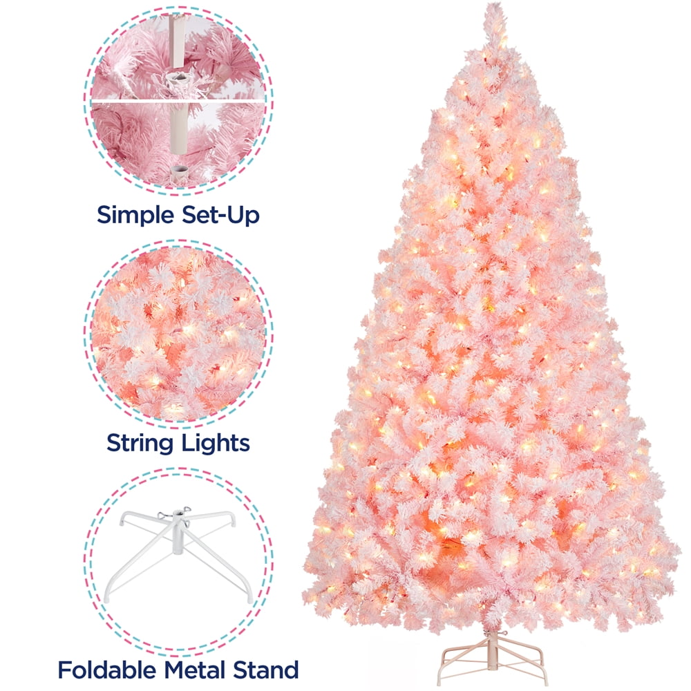 Alden Design 4.5 ft Pre-lit Flocked Christmas Tree with Warm Lights, Frosted White