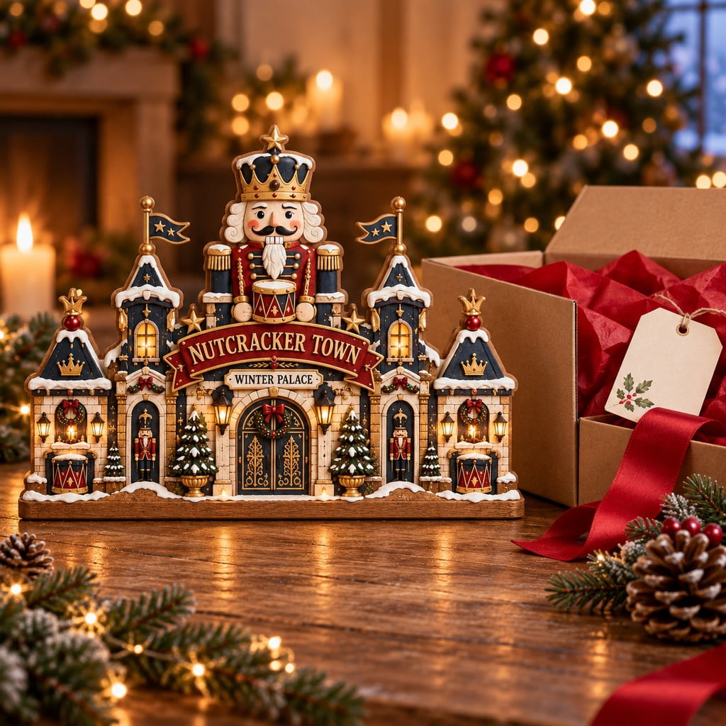Christmas Wooden Block 3 Layer Tabletop Display Nutcracker Winter Palace