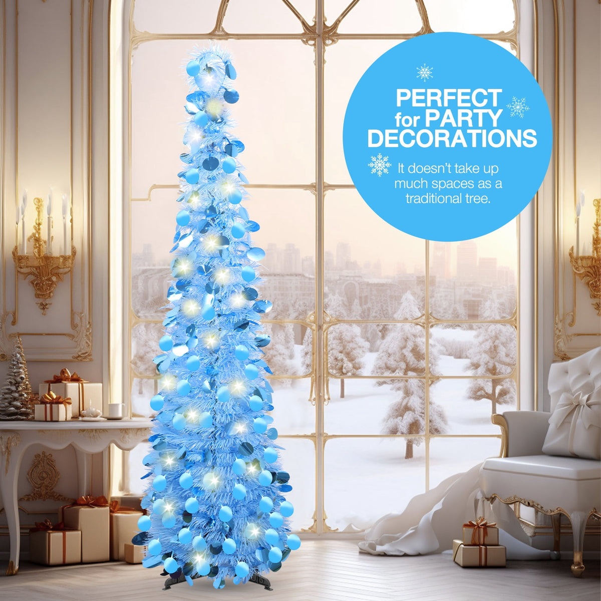 Ayieyill 5ft Pop up Christmas Tree,Color Artificial Pencil Tinsel Xmas Trees for Christmas Indoor Decorations, Collapsible Christmas Tree (Silver)