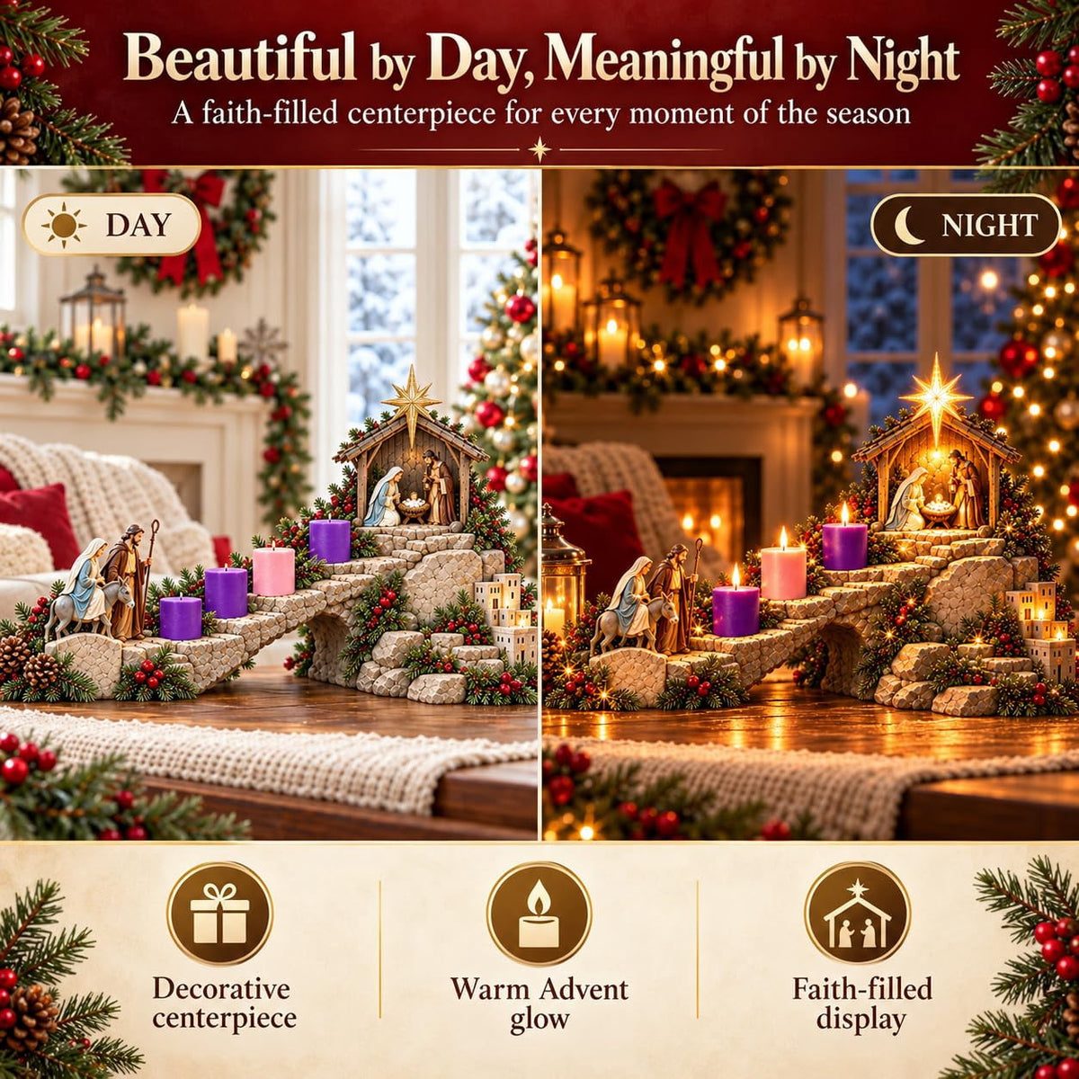 Journey to Bethlehem Lighted Advent Nativity Path – Christian Christmas Decor, 4-Week Lighted Advent Display & Faith-Inspired Gift