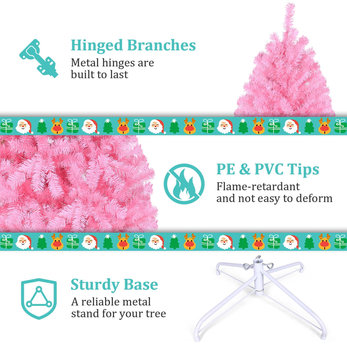 Funcid 6ft Pink Artificial Christmas Tree, Hinged Spruce Full Tree with 1477 Branch Tips, Foldable Metal Stand, New PVC Material, Xmas Tree for Indoor and Outdoor Decoration