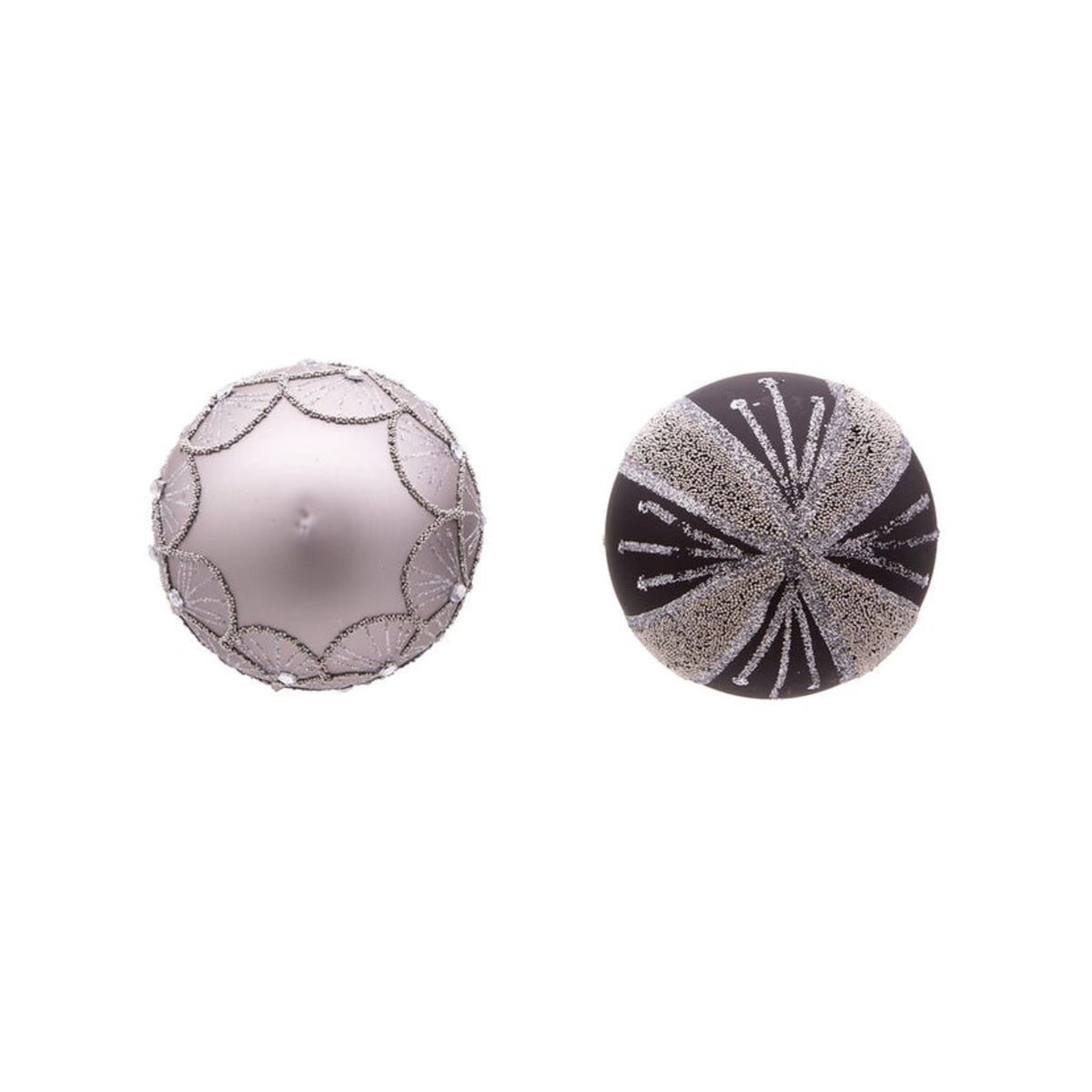 Kurt Adler Ornaments For Christmas Tree, Silver/Black Jeweled Glass Balls, 80 MM Diameter, 6 Piece