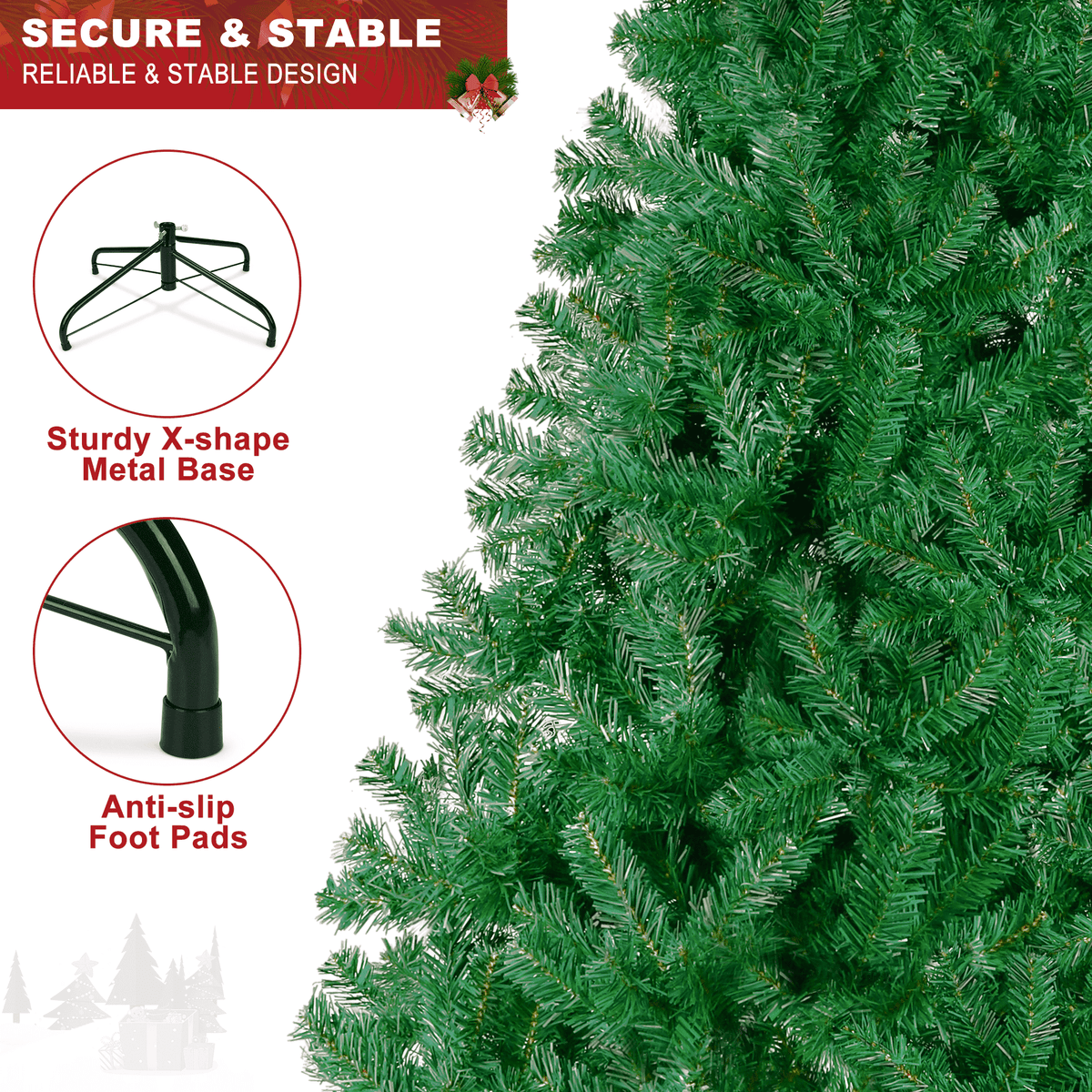 GIKPAL 6FT Artificial Christmas Tree W/ 800 Tips, Holiday Xmas Tree for Indoor Outdoor Decor, Fir Christmas Tree with Metal Base - Green