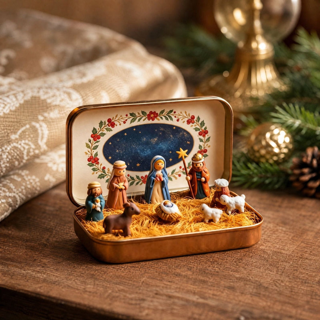 Mini Christmas Nativity Scene Set in a Tin Box Pocket Size Religious Catholic Jesus Holiday Desktop Ornament Decor Keepsake Stocking Stuffer Gifts