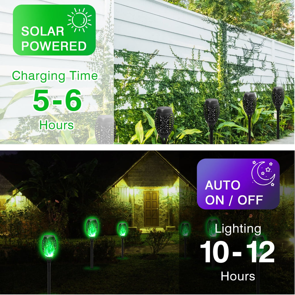 Solar Torch Lights with Flickering Flame, Solar Flickering Lights, 4 Pack Solar Lights Outdoor Waterproof Solar Pathway Lights Landscape Lighting for Garden Lawn Patio Yard Outdoor Decorations