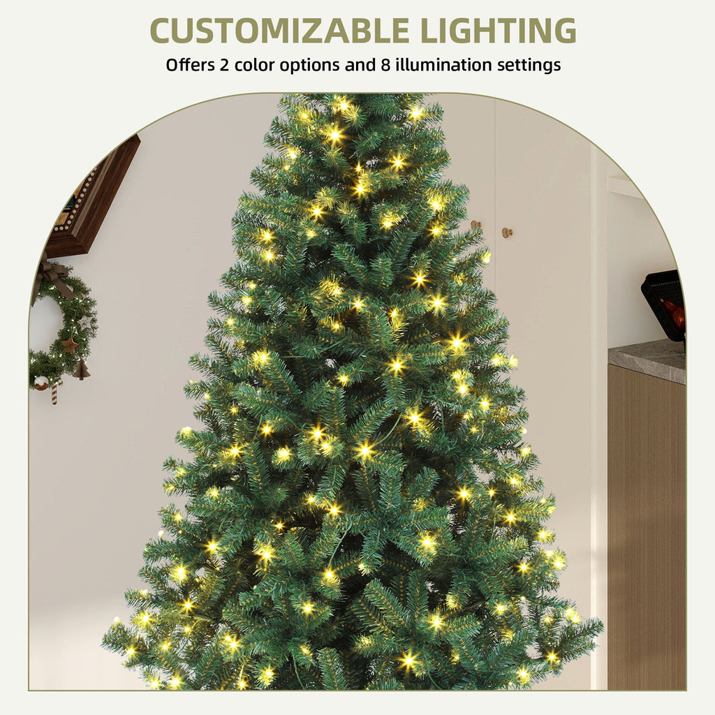 Uforic 6ft Pre-lit Hinged Spruce Artificial Christmas Tree with 1000 Branch Tips & 250 Lights, Remote Control, 11 Light Modes, Green