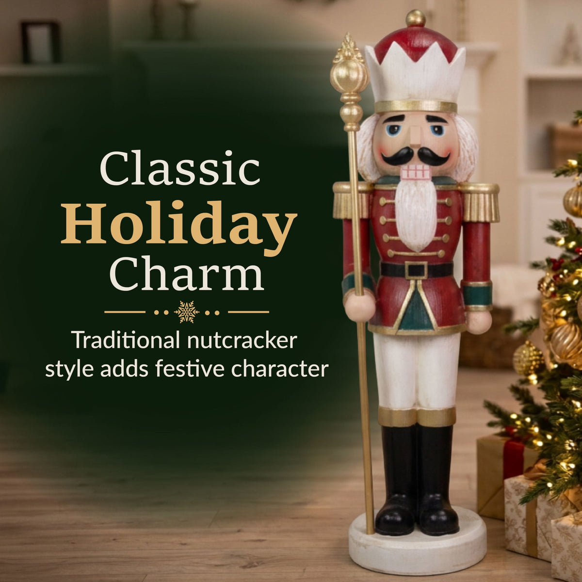 Sunnydaze Green Polyresin Gregor the Rustic Nutcracker Christmas Statue, 33"