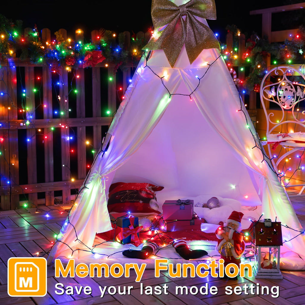 Ollny 66ft 200 LED Christmas String Lights, 8 Lighting Modes 3 Timing Waterproof Indoor Outdoor Christmas Lights for Party Garden Holiday, Multicolor
