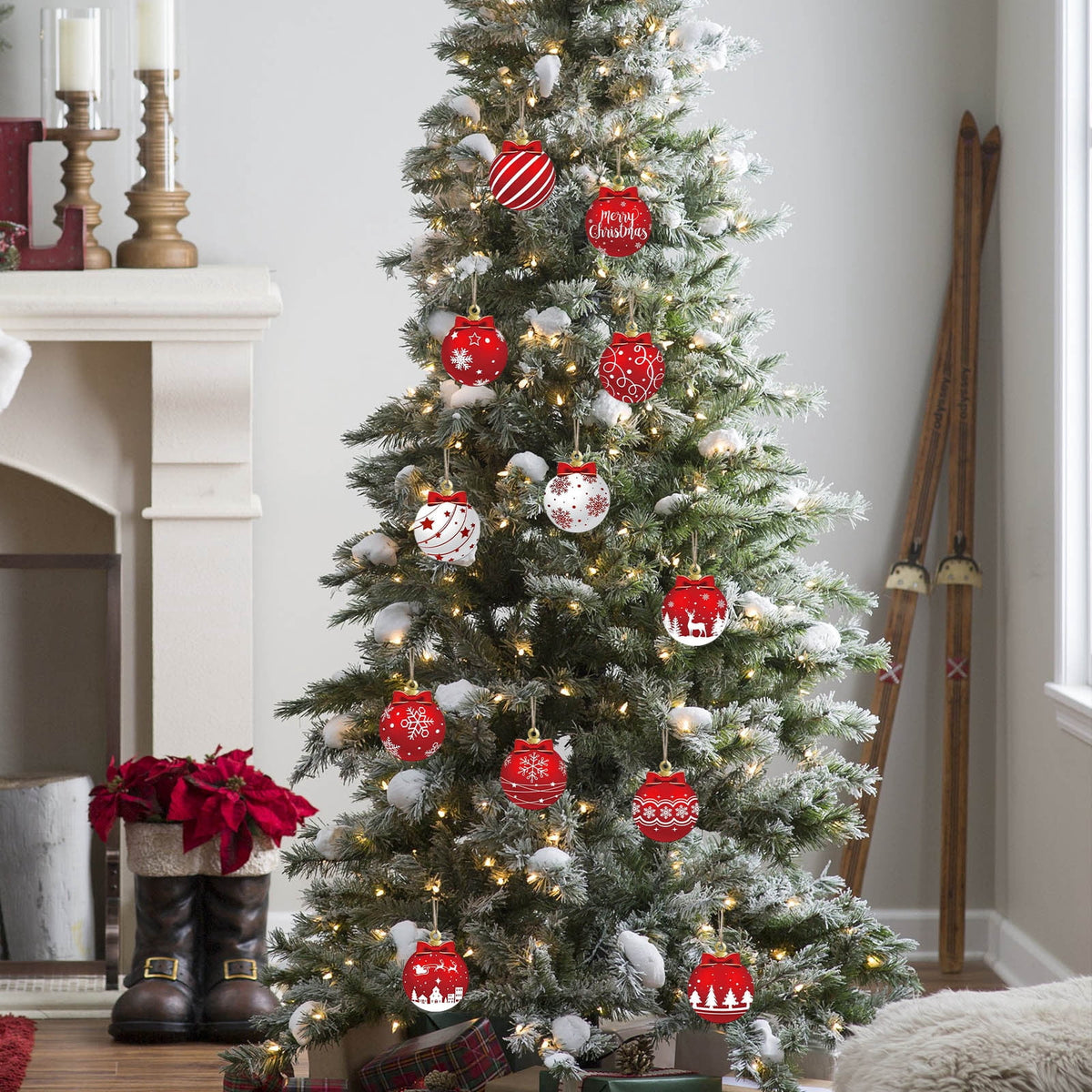 Christmas Decorations Indoor, 12pc Christmas Decoration Wooden Hanging Ornament, Christmas Indoor Decor, S9Multicolor