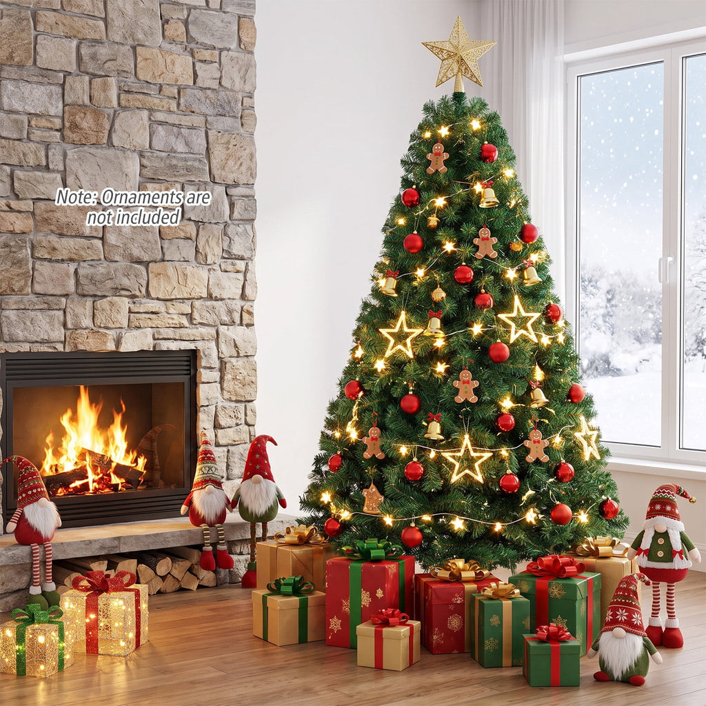 Costway 7Ft Pre-Lit PVC Hinged Christmas Tree 300 LED Lights Green