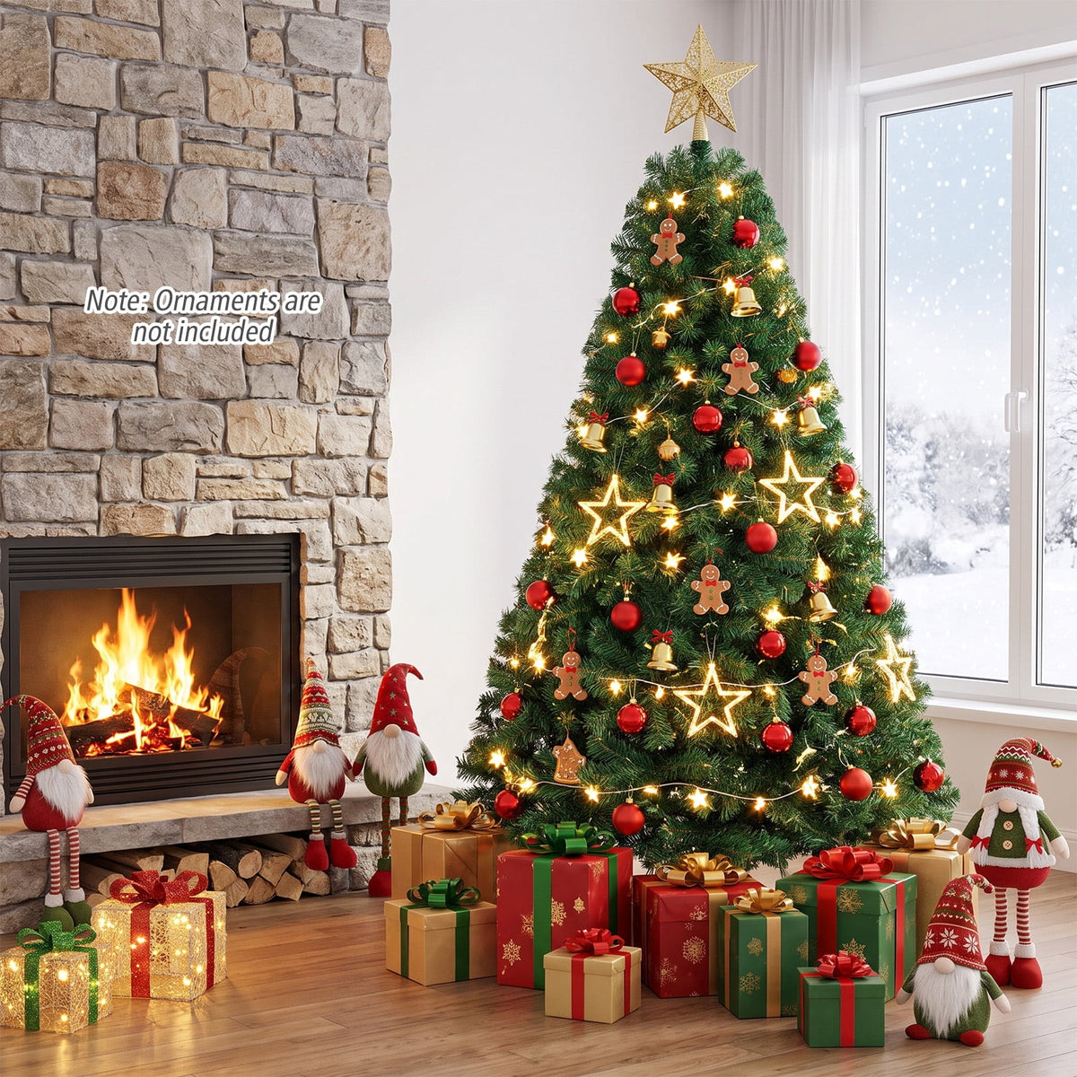 Costway 7Ft Pre-Lit PVC Hinged Christmas Tree 300 LED Lights Green