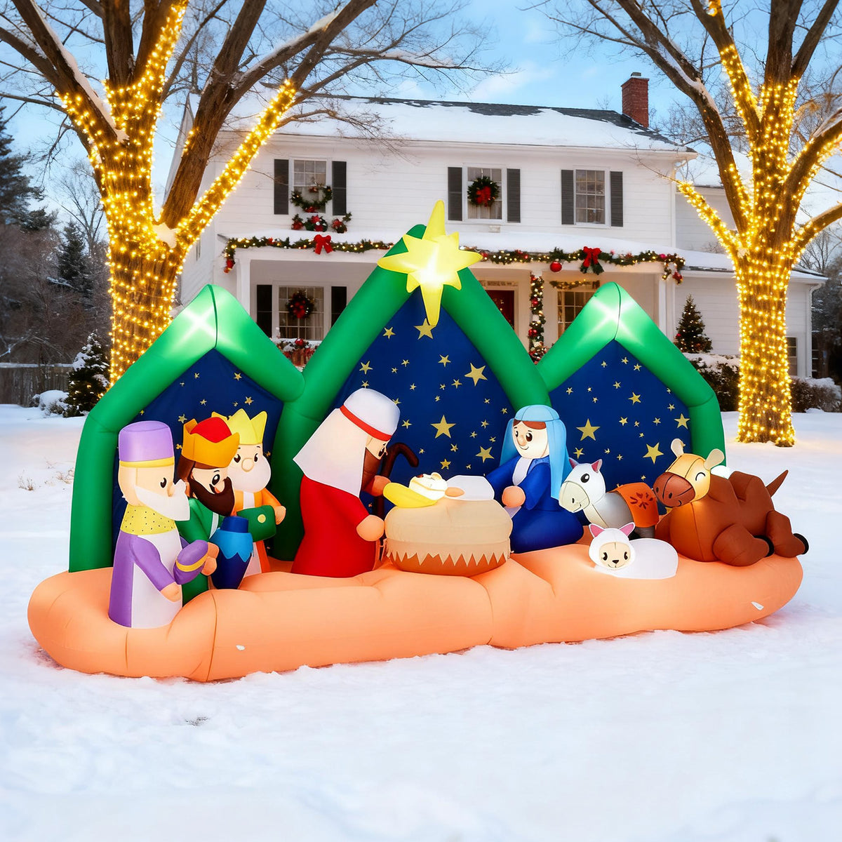 Zimtown 9FT Inflatables Nativity Scene Outdoor Christmas Decorations for Holiday Lawn Garden Party
