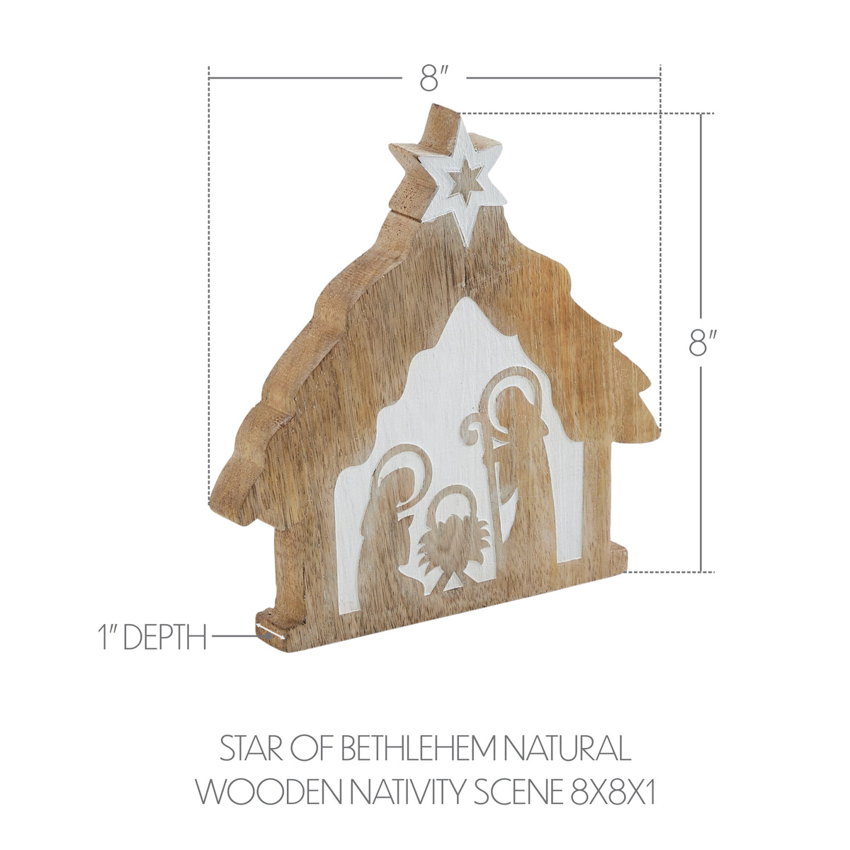 VHC Brands Star of Bethlehem Natural Wooden Nativity Scene 8x8x1