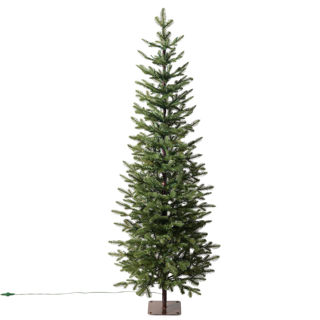 DR.Planzen 6ft Prelit Pencil Christmas Tree with 150 Warm White LED Lights, 1571 PE Branch Tips, Iron Base, Slim Artificial Christmas Tree for Apartment, Entryway, Corner, Office
