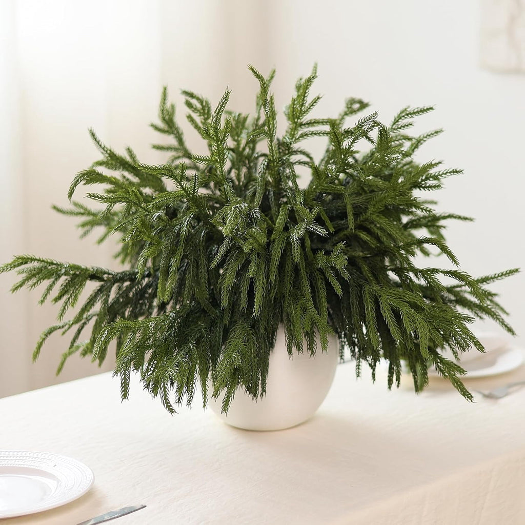4 PCS Real Touch Norfolk Pine Branches, Artificial Christmas Green Plants Branch Faux Greenery Stem Fake Pine Picks for Vase DIY Crafts Garland Wreath Xmas Indoor Outdoor Decor(17.8 Inches)