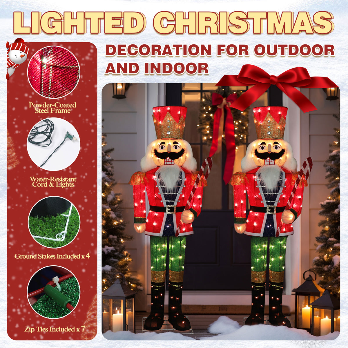 VEIKOUS 5ft Christmas 3D Nutcracker Soldier Decoration, Indoor & Outdoor Decoration W/ Ground Stakes and Candy Cane for Holiday