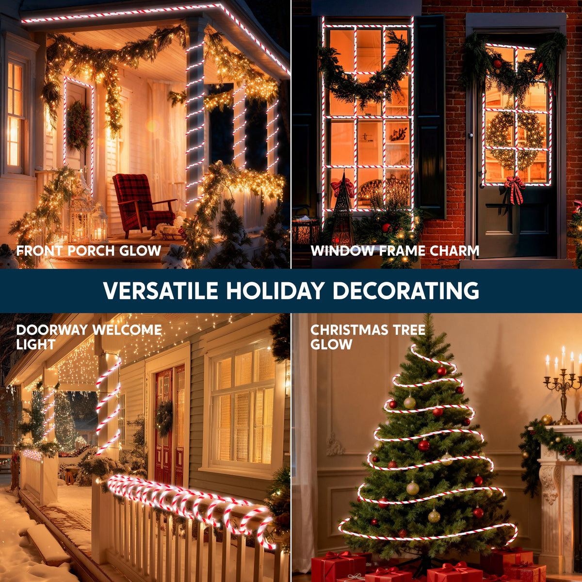 Joyfy 40FT 360 LED Candy Cane Rope Lights Christmas Outdoor Decoration Light,Red and White Christmas Lights Led Lights Light Up Candy Canes for Christmas Yard Holiday Decor