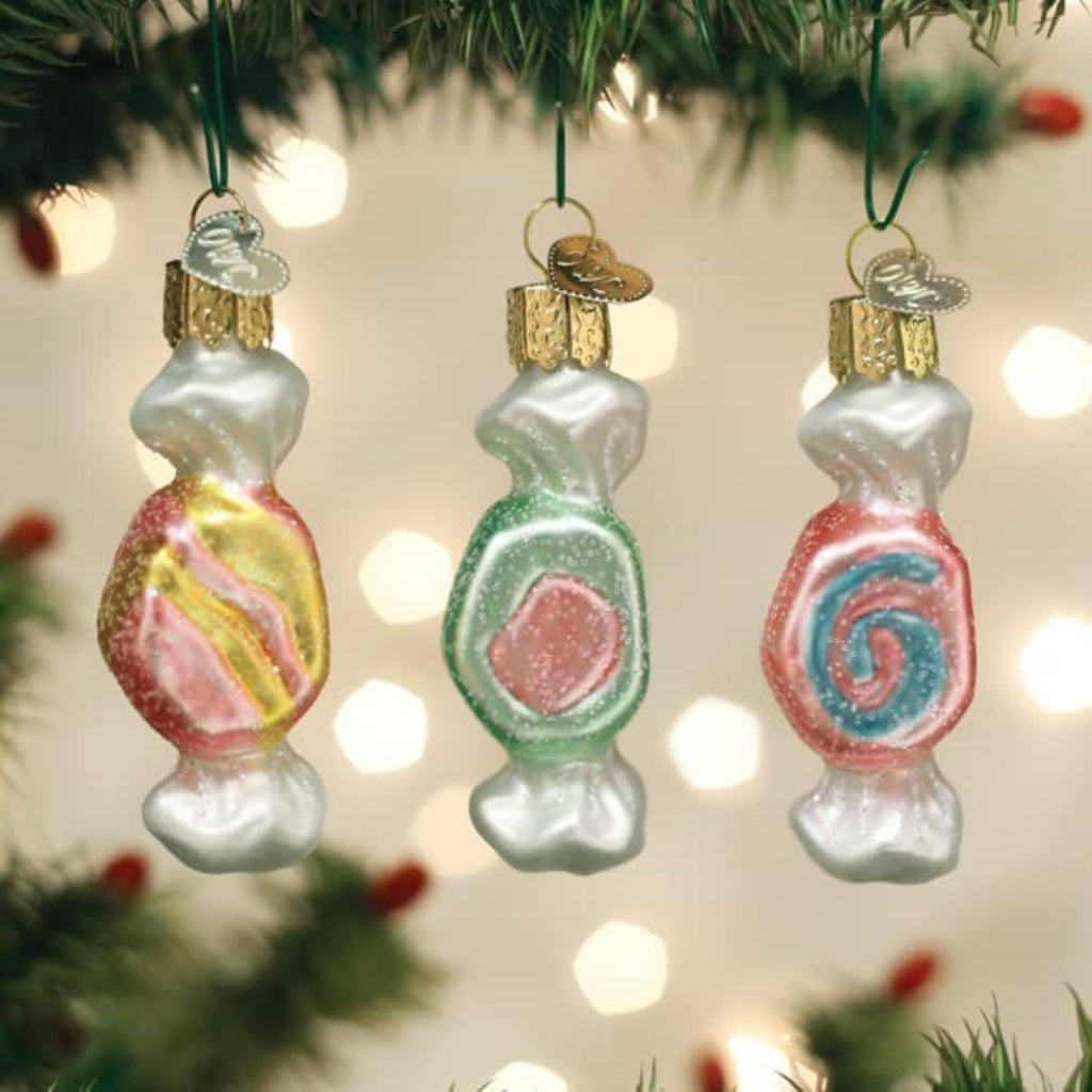Old World Christmas Salt Water Taffy Set (3PC) Glass Blown Ornaments for Christmas Tree
