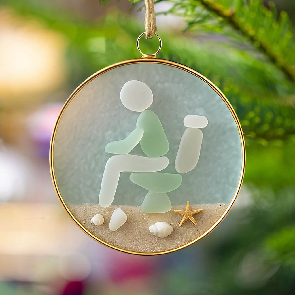 Lunxisen 1 Pcs Sea Glass Nativity: Jesus’ Birth Christmas Ornament,Coastal Inspired Sea Glass Nativity Ornament,Handmade Nativity Scene, with Shells and Starfish