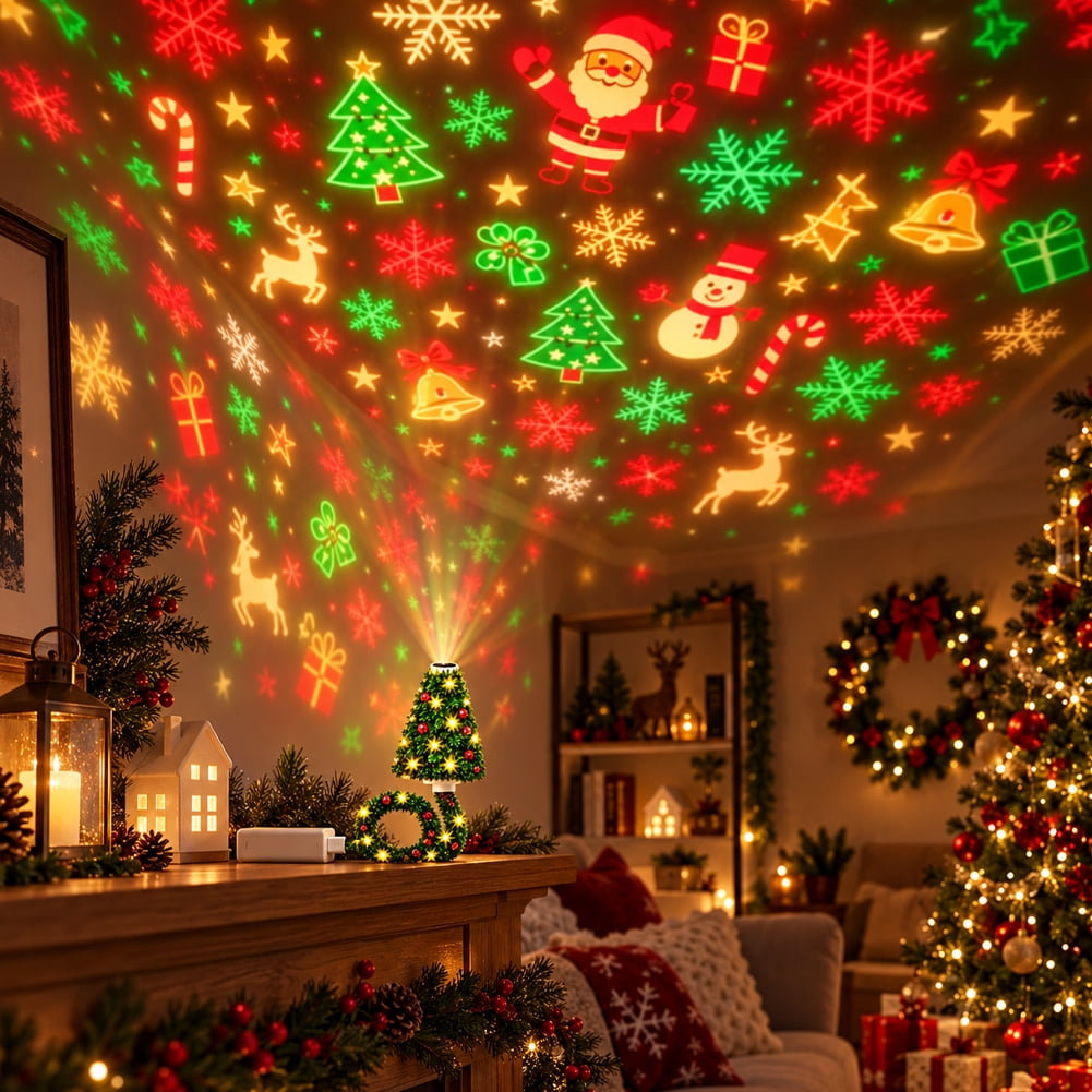 Christmas Projector Light Tree-Shaped, HD Plug Christmas Projector for Wall and Ceiling Decor, USB Indoor Christmas Light for Room, Party and Seasonal Displays