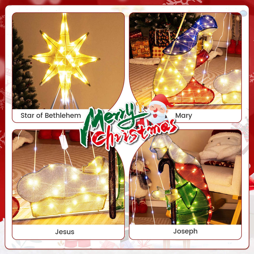 Costway 6 FT Lighted Nativity Scene with 240 LED Lights Zip Ties & Ground Stakes