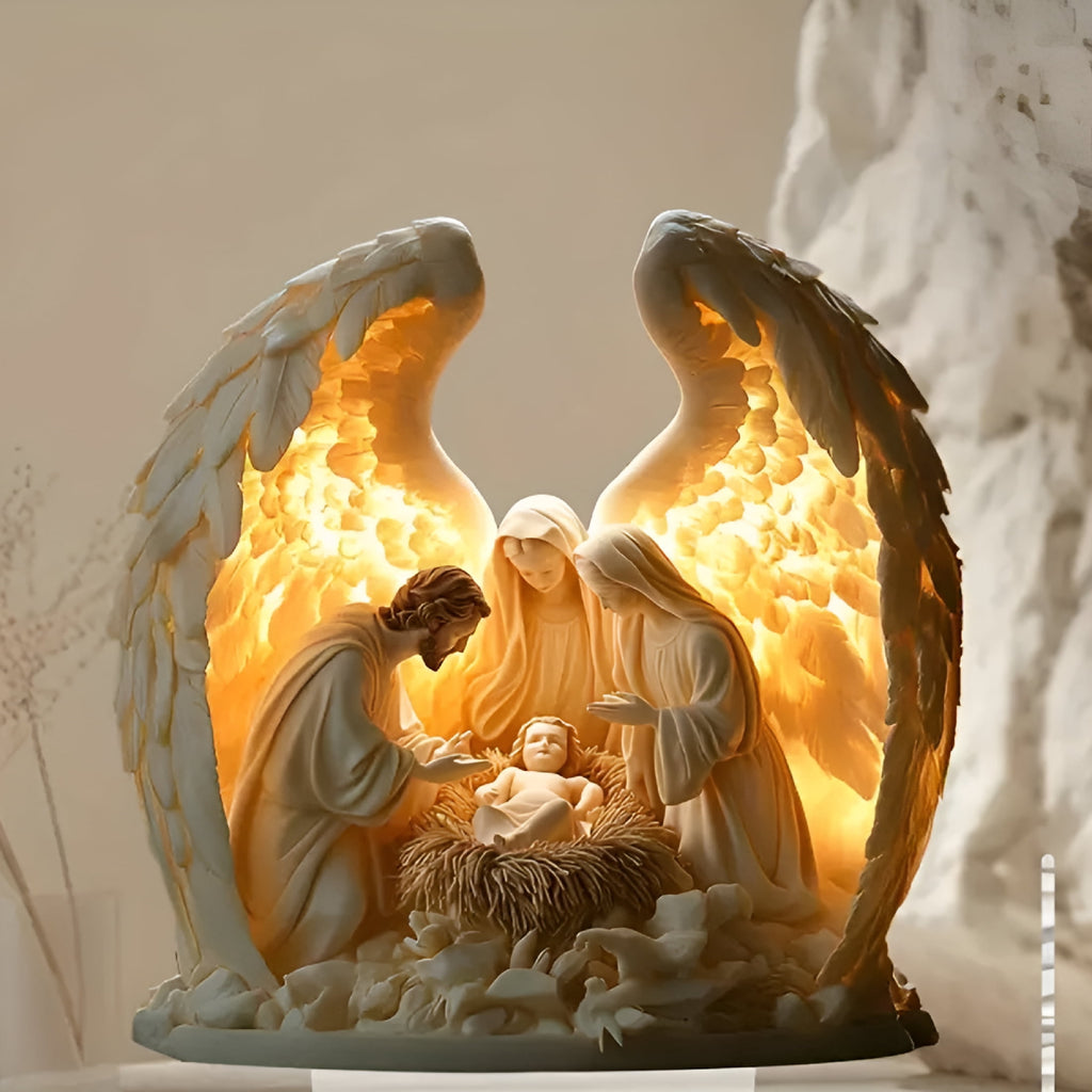 LAMIRO Christmas Indoor Nativity Scene with Led Lights -Nativity Scene Indoor Tabletop Decoration Memory Acrylic Standing Decorative Signage Ornament for Desktop