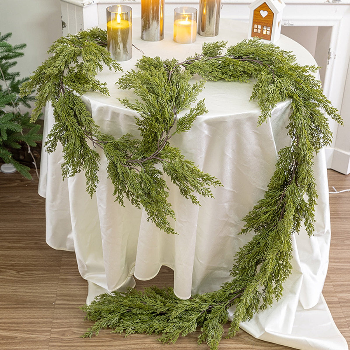 RBCKVXZ 5 FT Christmas Garland Thick and Realistic Artificial Cedar Garland Green Faux Needles Garland for Christmas Winter Home Mantel Fireplace Holiday Party Decorations