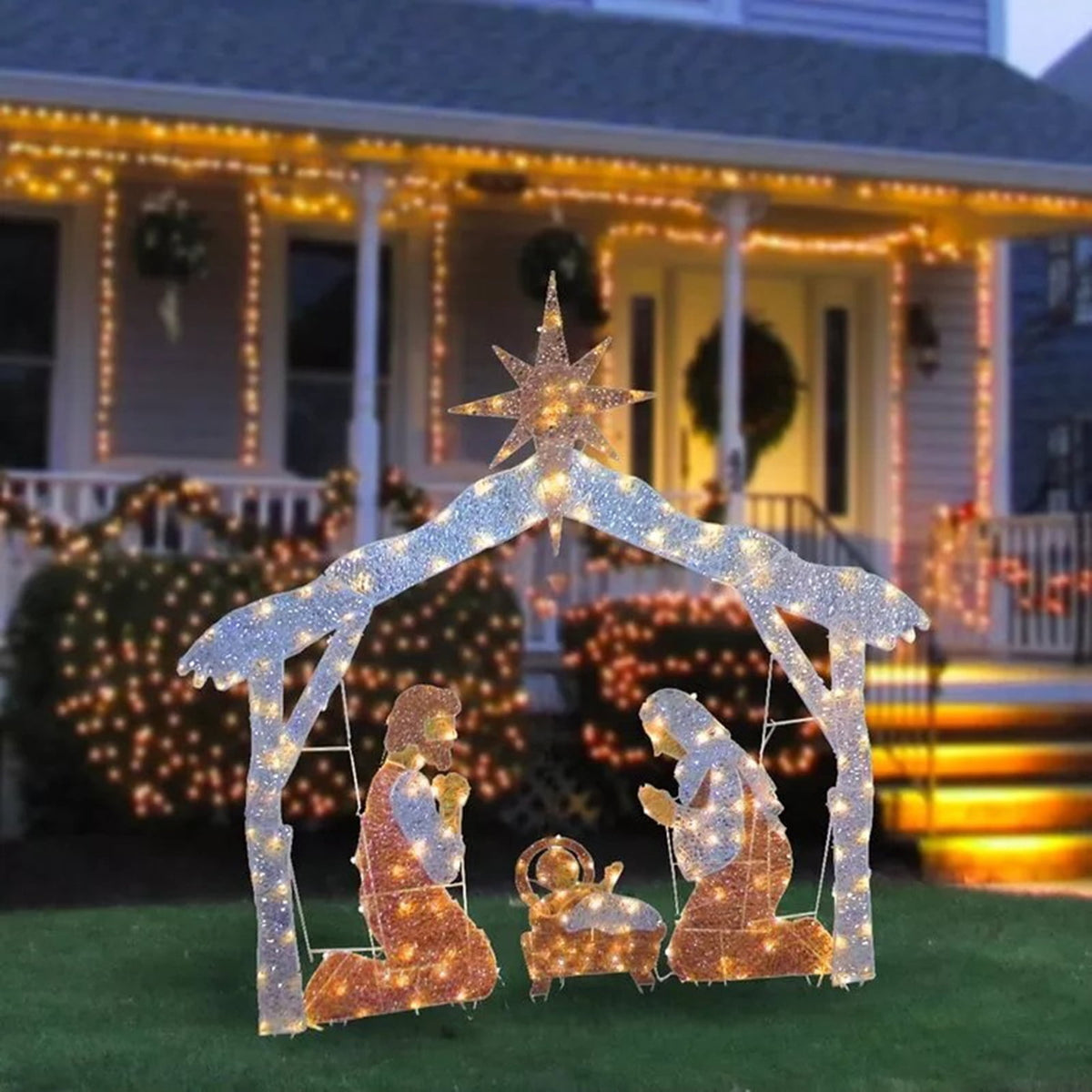 Whoamigo Christmas Nativity Scene Ground Insert Card Stake with LED Lights