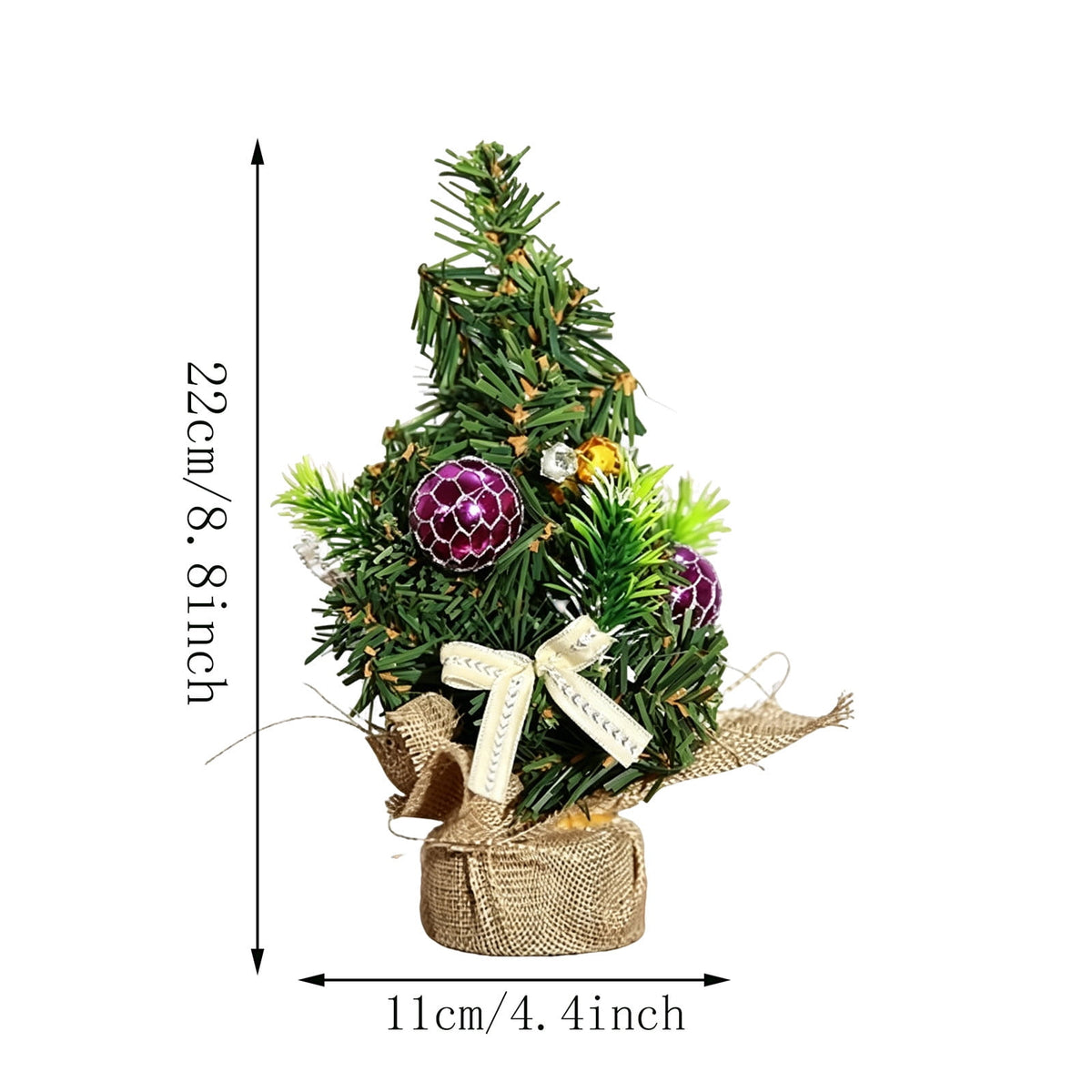 Surpdew Mini Christmas Tree Table Top Decorations- 9" Artificial Small Pine Trees with Burlap Base on Desktop, Shelves, Bedroom, Miniature Scenes Xmas for Home, Office, Party Decor
