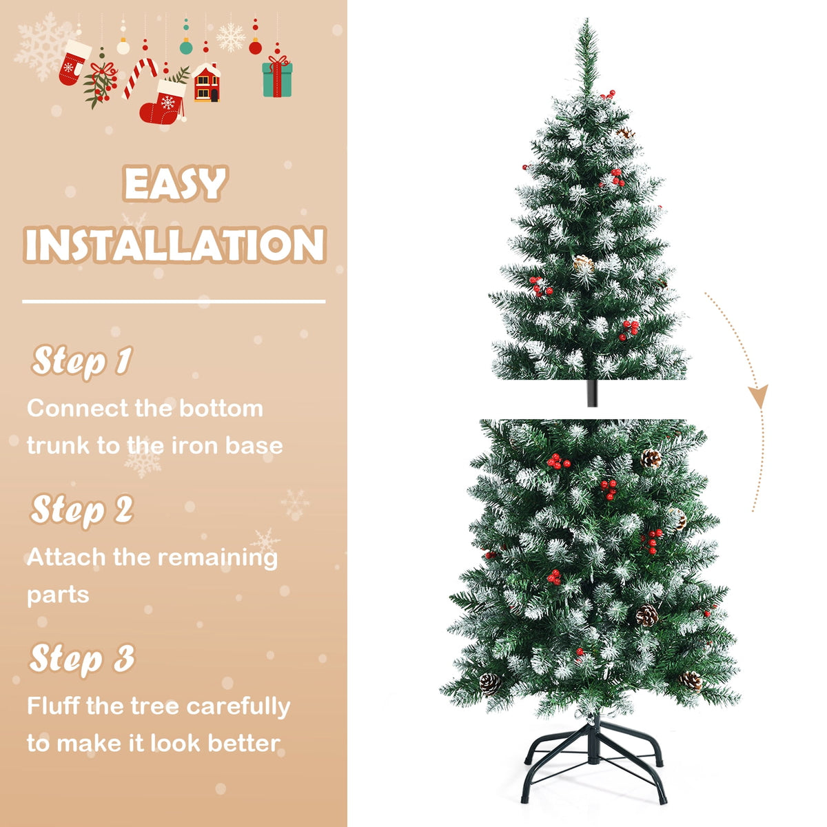 Topbuy 7ft Pre-lit Artificial Christmas Tree Slim Artificial Xmas Tree w/ 350 Replaceable LED Lights & 818 Branch Tips
