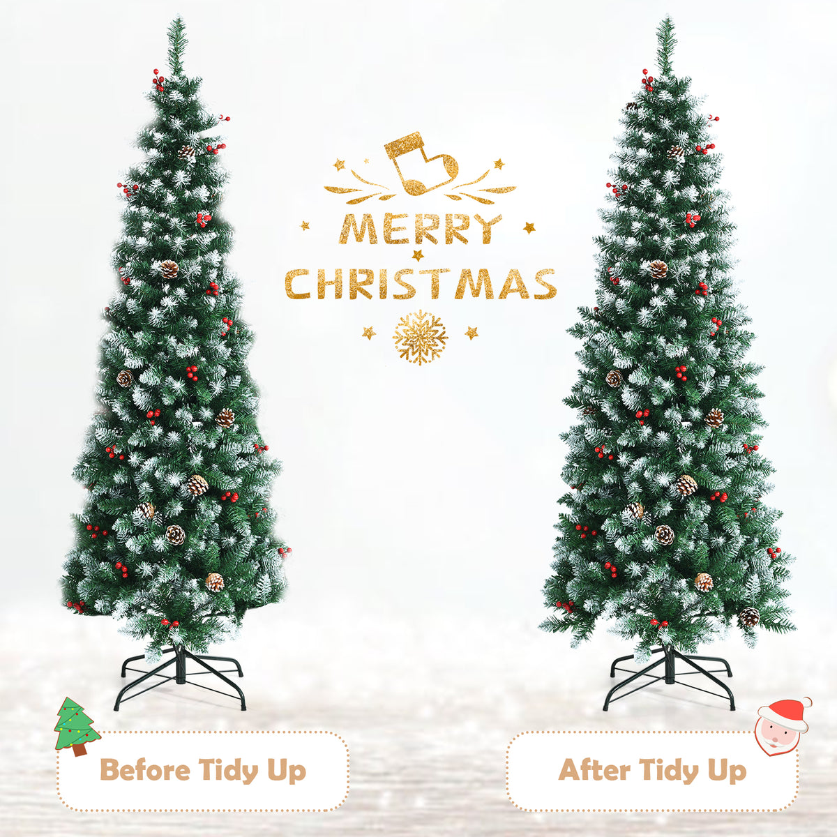 Topbuy 7ft Pre-lit Artificial Christmas Tree Slim Artificial Xmas Tree w/ 350 Replaceable LED Lights & 818 Branch Tips
