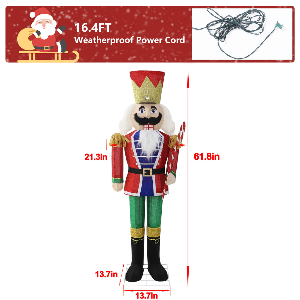 VEIKOUS 5ft Christmas Nutcracker Soldier Decoration, Xmas Indoor&Outdoor Decoration W/Candy Cane for Holiday Party